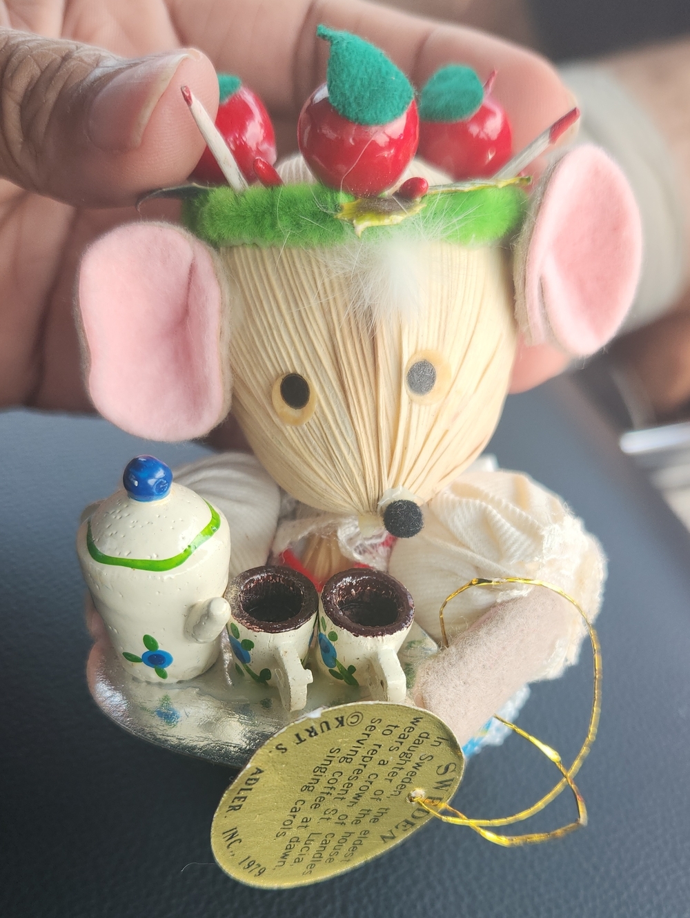 Kurt Adler Vintage Corn Husk Christmas Mouse Ornament. 1979